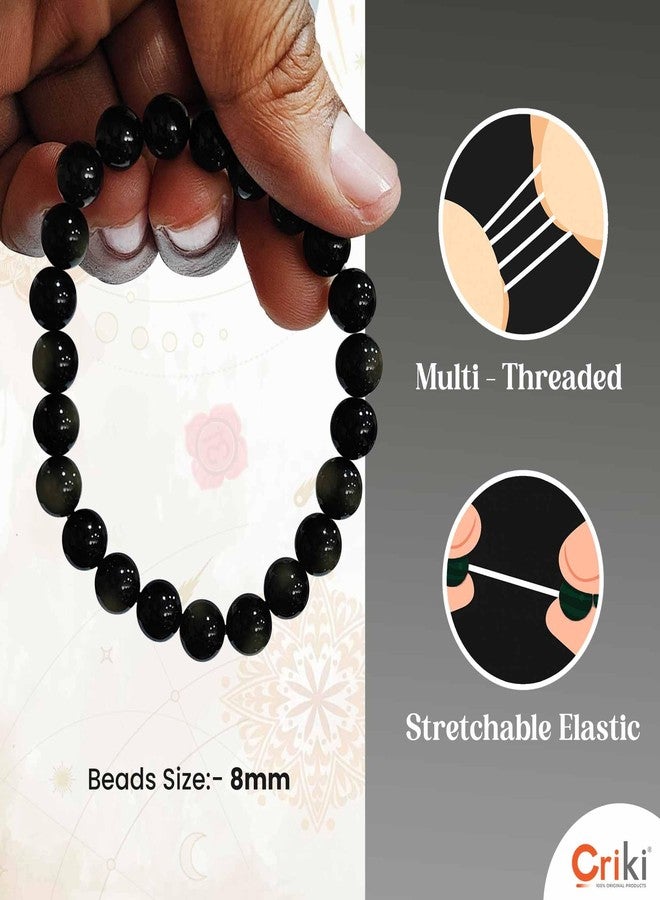 CRIKI Black Obsidian Bracelet for Men and Women Original Certified - Black Obsidian Stone Bracelet for Protection, Healing, Emotional Strength & Grounding - 8MM Beads - Image 3