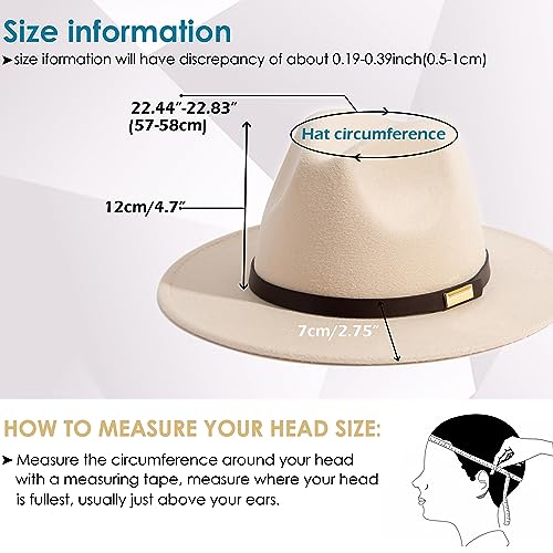 Gossifan Fedora Hats for Men Wide Brim Panama Hat with Classic Belt-B Belt Beige - Image 3