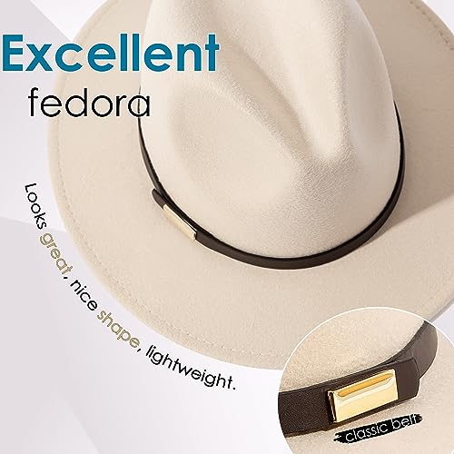 Gossifan Fedora Hats for Men Wide Brim Panama Hat with Classic Belt-B Belt Beige - Image 2