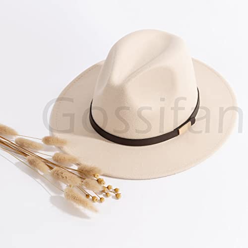 Gossifan Fedora Hats for Men Wide Brim Panama Hat with Classic Belt-B Belt Beige - Image 5