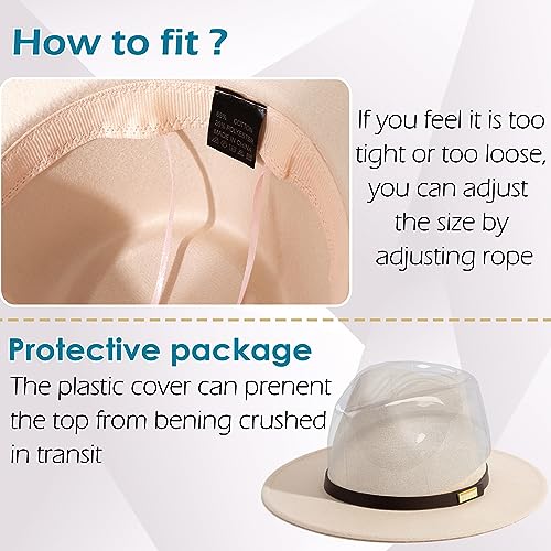 Gossifan Fedora Hats for Men Wide Brim Panama Hat with Classic Belt-B Belt Beige - Image 4