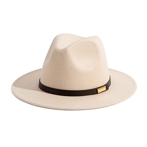 Gossifan Fedora Hats for Men Wide Brim Panama Hat with Classic Belt-B Belt Beige - Image 1