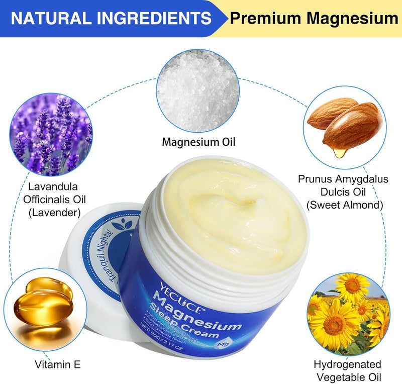 Yecuce Pure Magnesium Body Cream 90g, 100% Pure Natural Magnesium Cream, Soothing and Relaxing, Improve Sleep, Organic Magnesium Spray for Legs, Arms, Thighs. - Image 5