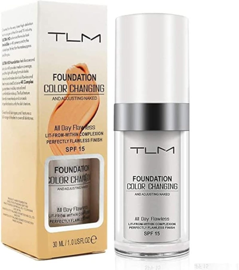 كريم أساس TLM، كريم أساس سائل متغير اللون، يخفي التجاعيد والخطوط الدقيقة، كريم أساس كامل لتغطية العيوب (قطعة واحدة)