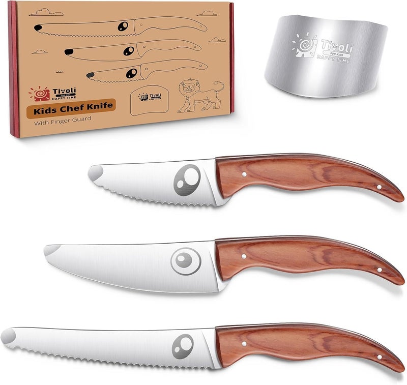 TIVOLI Kids Chef Knife Set with Finger Guard, 3-Piece Safety Stainless Steel Children's Cooking Knives for Cutting Fruits, Vegetables, Bread, Fun & Safe Kitchen Tool for Young Chefs - Image 1