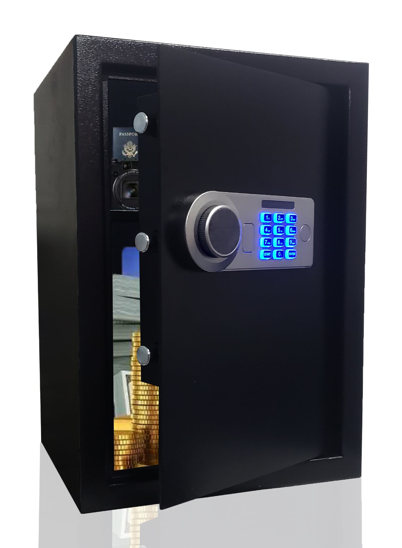 Large Safe Box With Digital Keypad, Key Lock and Removable Shelf, 50cm Height, Steel Security Locker for Cash Jewelry Passports Documents Office Home Size 50x35x31cm