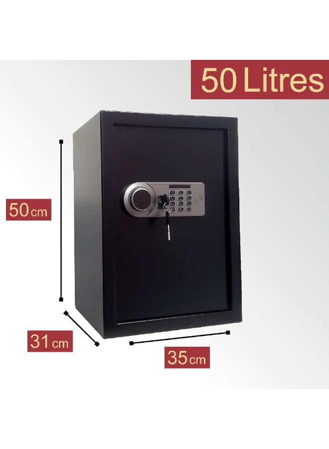 ماماتونس صندوق أمان كبير مع لوحة مفاتيح رقمية وقفل بمفتاح ورف قابل للإزالة، ارتفاع 50 سم، خزانة أمان فولاذية للنقود والمجوهرات وجوازات السفر والمستندات المكتبية والمنزلية، مقاس 50 × 35 × 31 سم - Image 2