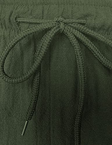 HangNiFang Men's Long Linen Shorts Below Knee Pocketed 3/4 Summer Drawstring Capri Pant(0131-ArmyGreen-M) - Image 5