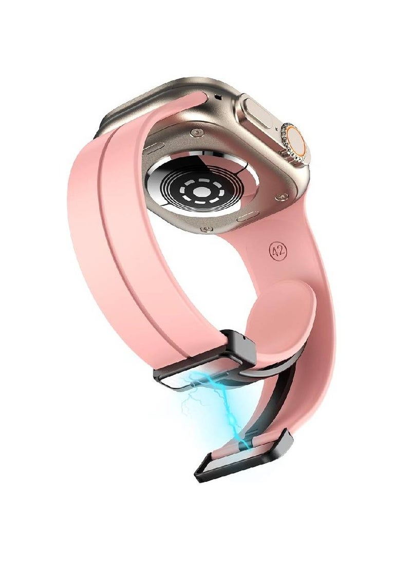 GENNEXT - Soft Silicone Magnetic Buckle Replacement Sport Watch Band For Apple Watch Ultra / Watch Ultra 2 49mm Pink - Image 1