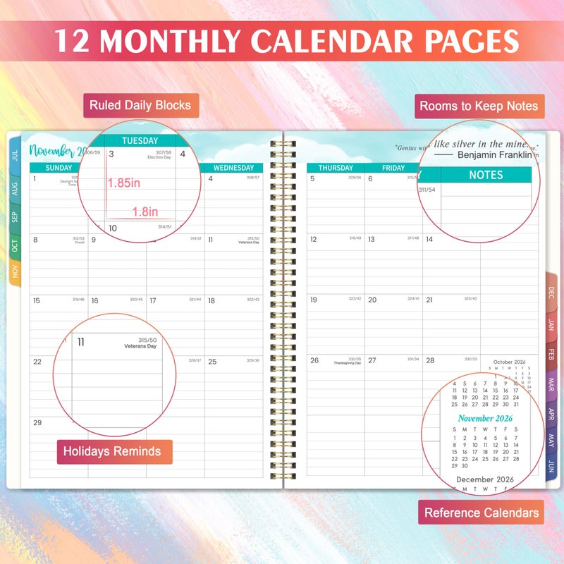 Journaltastic Teacher Planner 2026-2027 - 2026-2027 Weekly & Monthly Lesson Plan Book with Colorful Tabs, July 2026 - June 2027, 9" x 11", Academic Planner 2026-2027 with Twin-Wire Binding for Teachers - Watercolor - Image 3