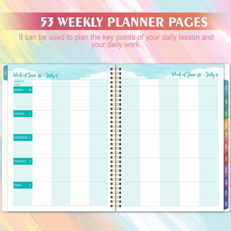 Journaltastic Teacher Planner 2026-2027 - 2026-2027 Weekly & Monthly Lesson Plan Book with Colorful Tabs, July 2026 - June 2027, 9" x 11", Academic Planner 2026-2027 with Twin-Wire Binding for Teachers - Watercolor - Image 4