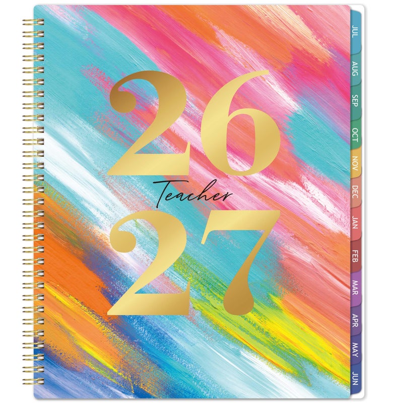Journaltastic Teacher Planner 2026-2027 - 2026-2027 Weekly & Monthly Lesson Plan Book with Colorful Tabs, July 2026 - June 2027, 9" x 11", Academic Planner 2026-2027 with Twin-Wire Binding for Teachers - Watercolor - Image 1