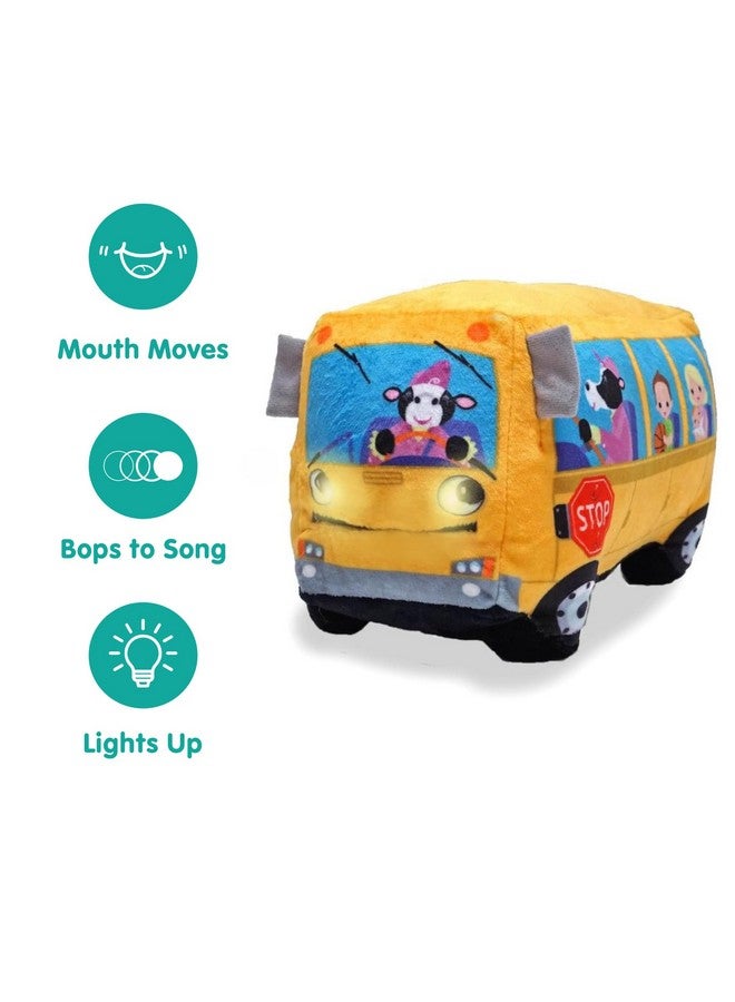 Cuddle Barn Cuddle Barn | Wheelie 8" School Bus Singing Stuffed Animal Plush Toy | Mouth Moves and Eyes Light Up | Sings Wheels on The Bus  - Image 2