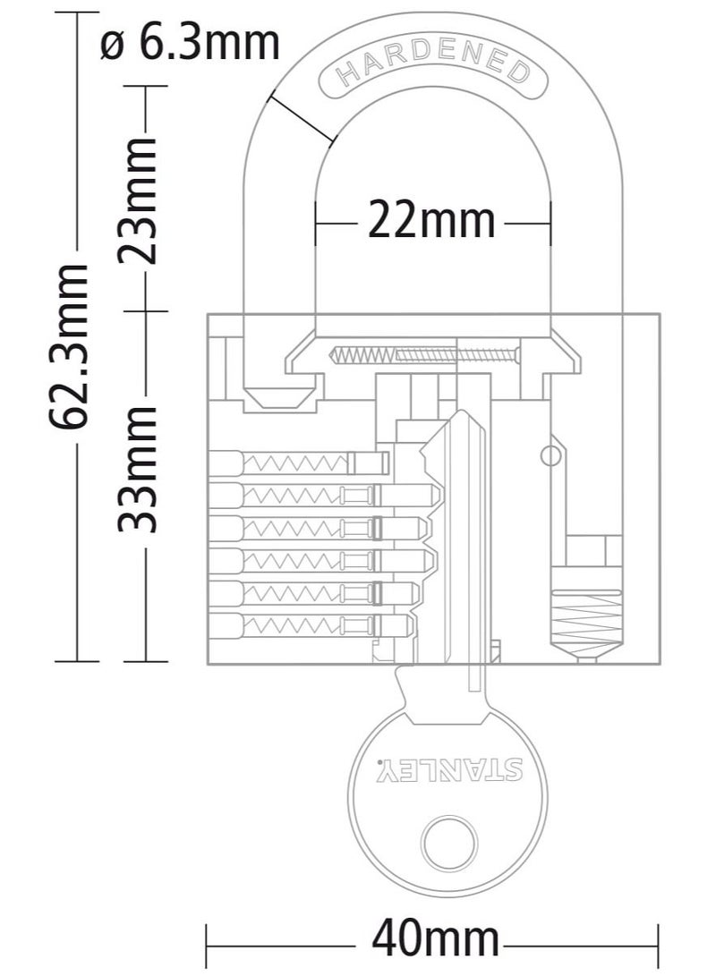 ستانلي قفل قياسي من ستانلي بقفل نحاسي 40 ملم مع 5 مفاتيح - Image 4