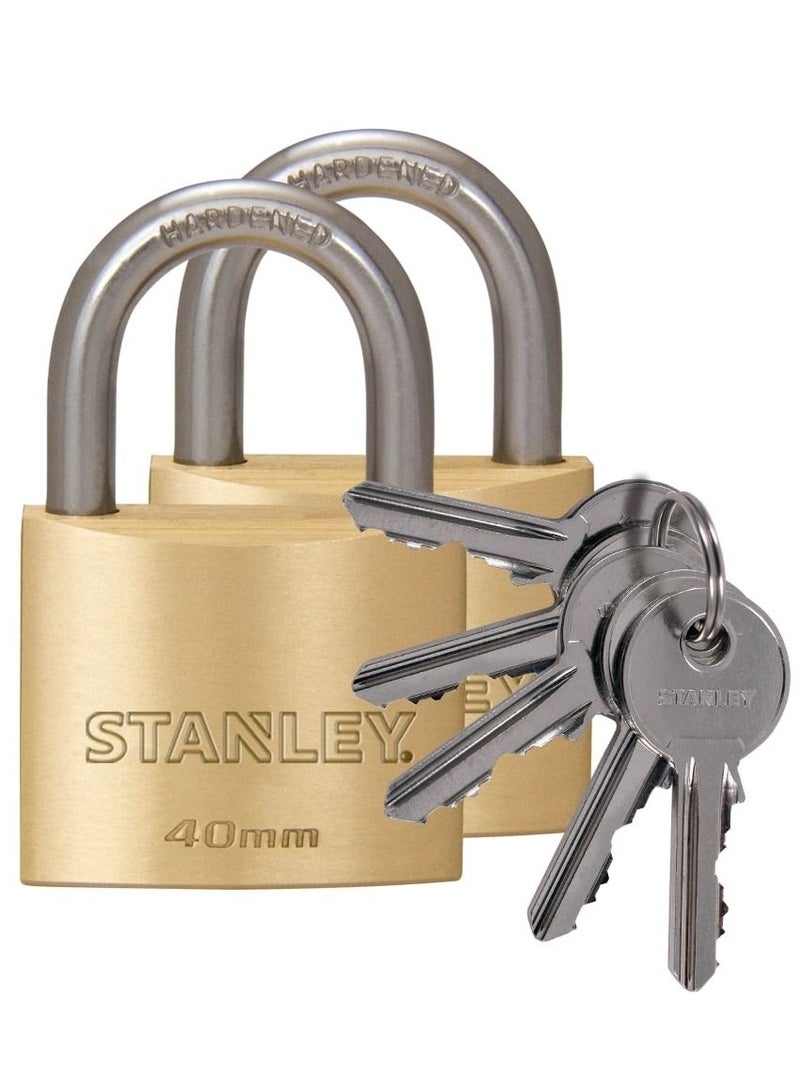 ستانلي قفل قياسي من ستانلي بقفل نحاسي 40 ملم مع 5 مفاتيح - Image 1