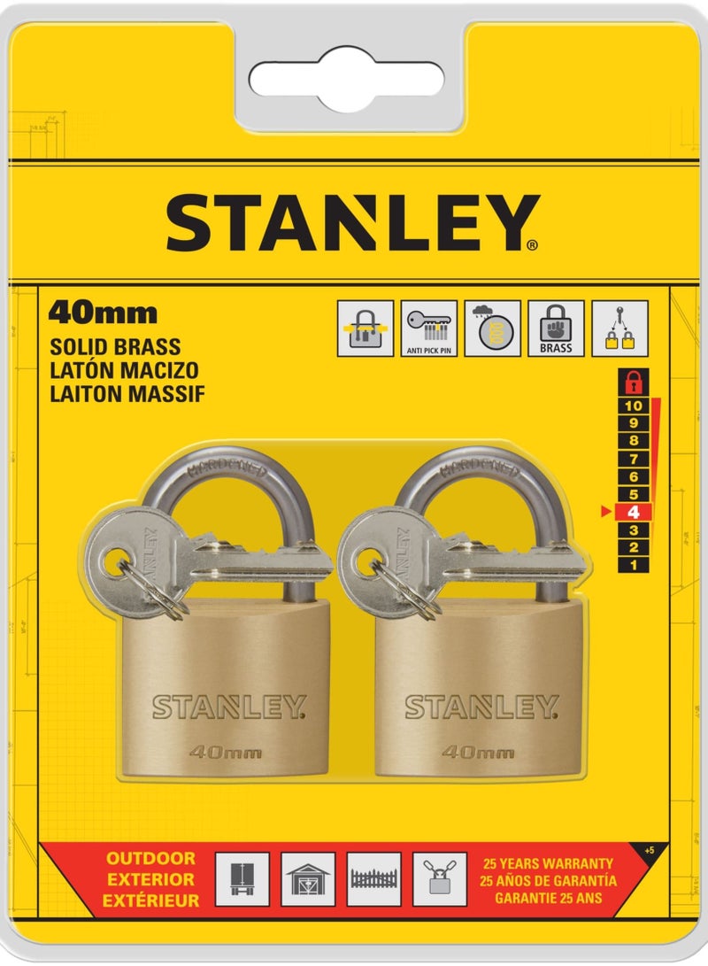 ستانلي قفل قياسي من ستانلي بقفل نحاسي 40 ملم مع 5 مفاتيح - Image 5