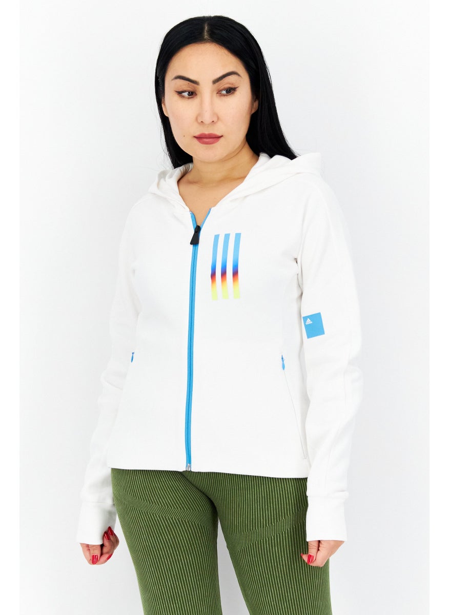 Adidas Women Sportswear Fit Full Zip Training Hoodie, White /Blue  - Image 1