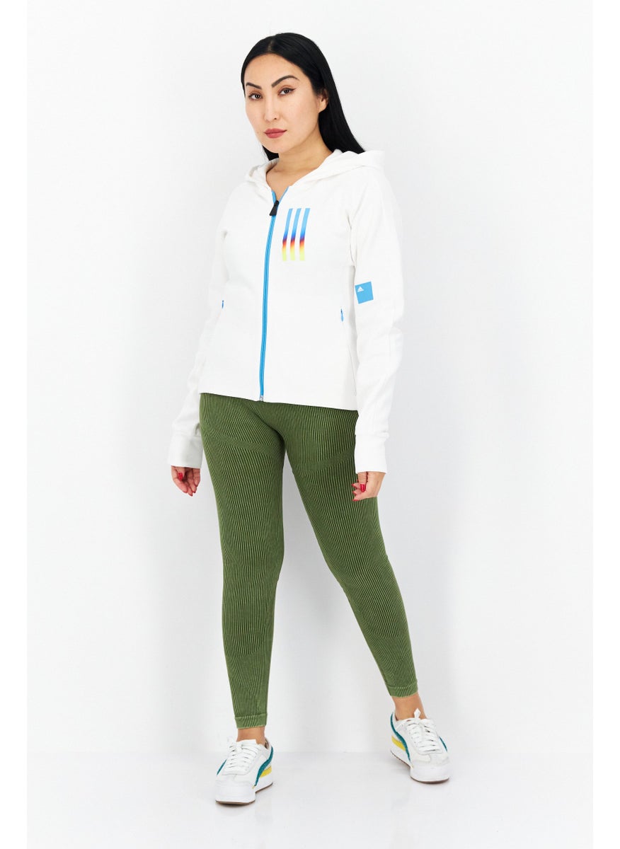 Adidas Women Sportswear Fit Full Zip Training Hoodie, White /Blue  - Image 3