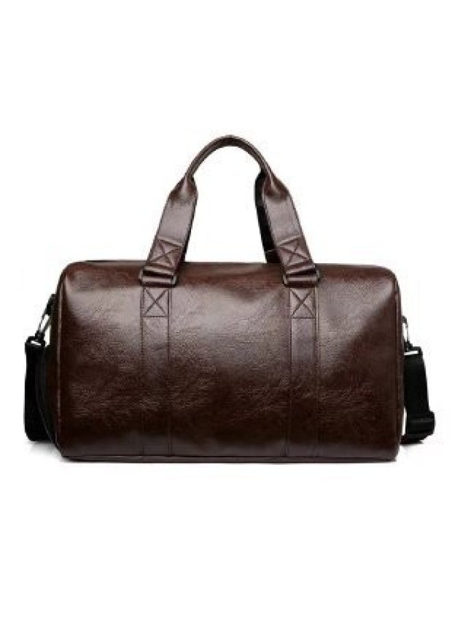 Travel Bag Men's And Women's Large Capacity Shoulder Backpack Travel Handbag Texted Soft Leather Duffel Bag Sports Fitness Bag-Color:Pu Travel Bag Brown - Image 1