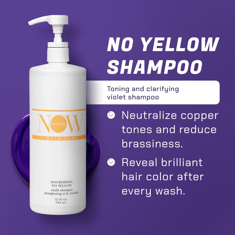 NOW BEAUTY Nourishing No Yellow Violet Shampoo - Purple Shampoo for Blonde Color-Treated Hair - Removes Brassiness - Hydrate - Vegan - Color safe - Paraben & Sulfate free - For Men & Women - 32 Oz - Image 3