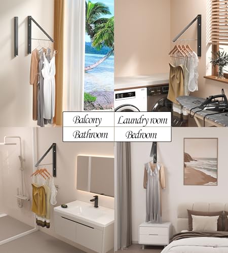 Dr.DJ DrDJ Clothes Drying Rack Wall Mounted Retractable Foldable Clothes Hanger for Laundry Room Organization and Storage Clothes Hanger Rack for Dorm Closet Balcony Laundry Room1P Metal Black - Image 3