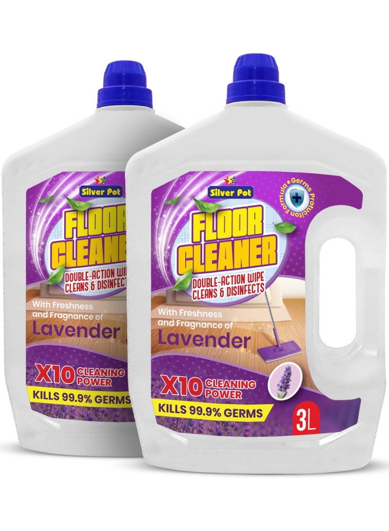 Silver Pot Lavender Floor Cleaner Liquid – Twin Pack (2x3L) Antibacterial Surface Cleaning Solution with Soothing Lavender Scent for Tiles, Marble, Wood, and Laminate Floors - Image 1