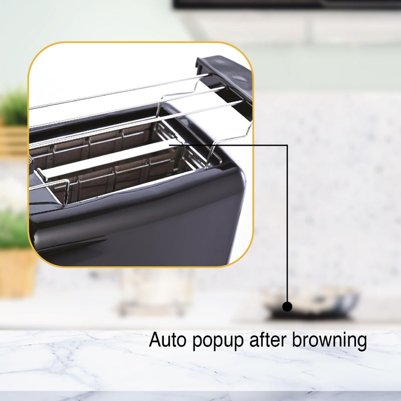 Usha iToast 2 Slice Pop Up Toaster | 750 watts | 6 Browning Settings | Cool Touch Body | Croissant/Bun Warmer | Automatic Bread Centering for Uniform Browning | 2 Years Warranty (Black) - Image 4