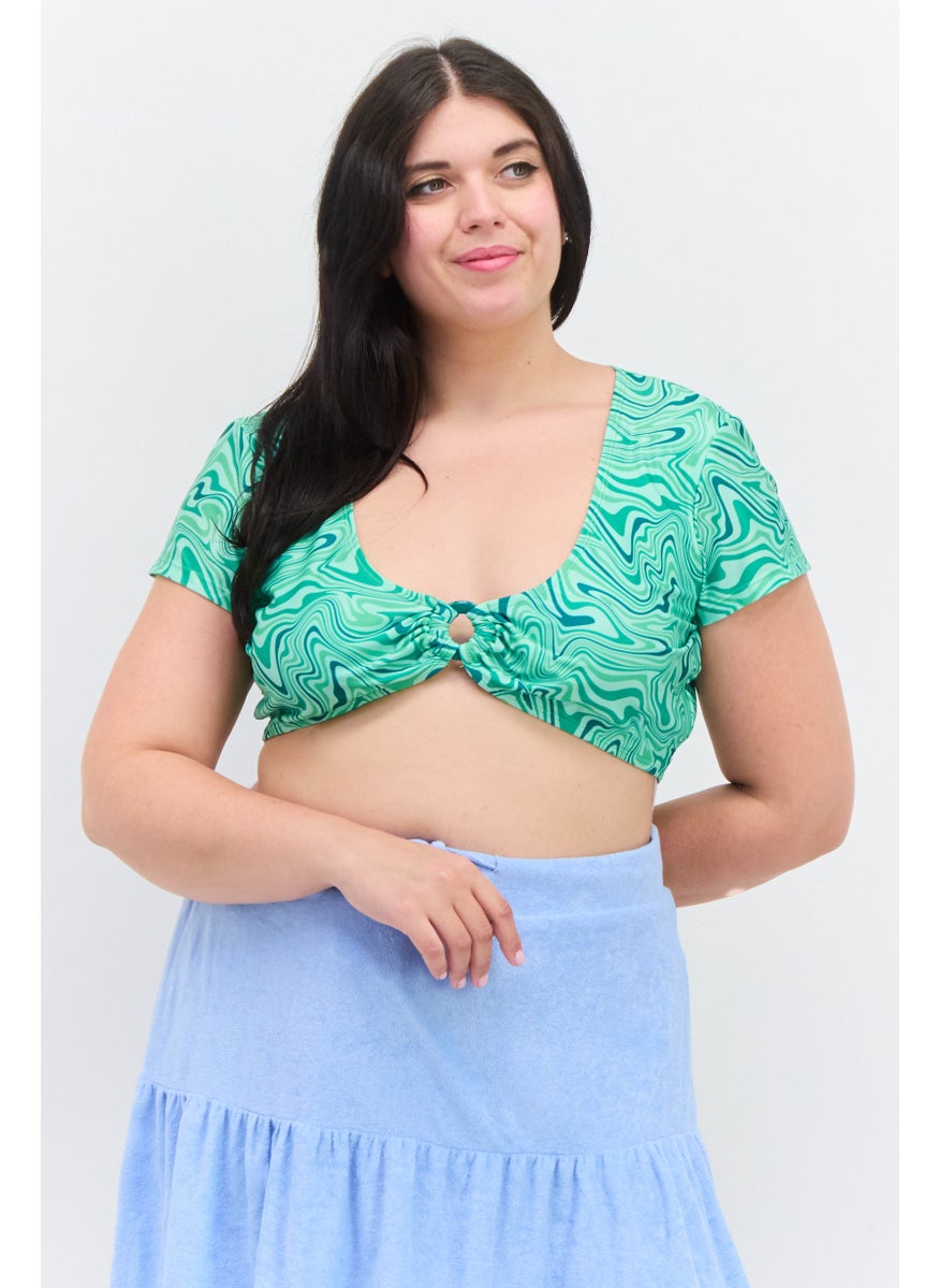 BRAVE SOUL Women Abstract Printed Beachwear, Green  - Image 1