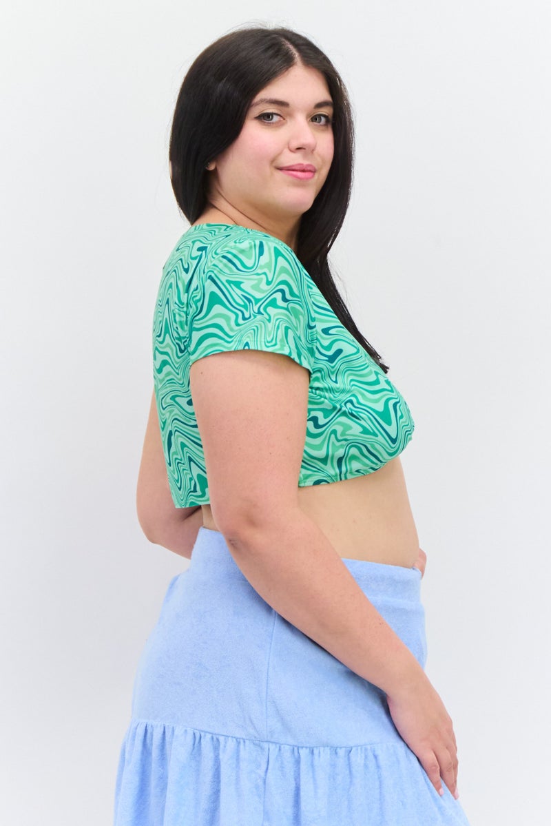 BRAVE SOUL Women U-Neck Short Sleeves Abstract Print Top, Multicolor - Image 2