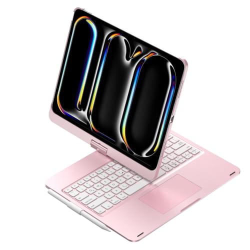 HENGHUI 360 Rotatable Touch Keyboard for iPad Pro 11 inch M5/M4 2025/2024 Backlight Trackpad Foldable Integrated Keyboard Case Cover,Rosegold - Image 1