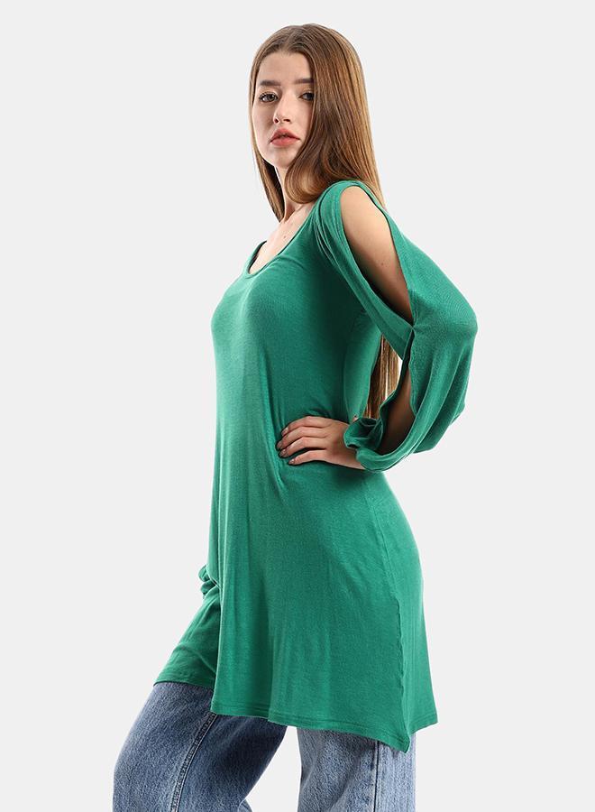 kady Jamila Women Wide Round Collar Tunic With Sided Sleeves Slits ,green-XXL - Image 2