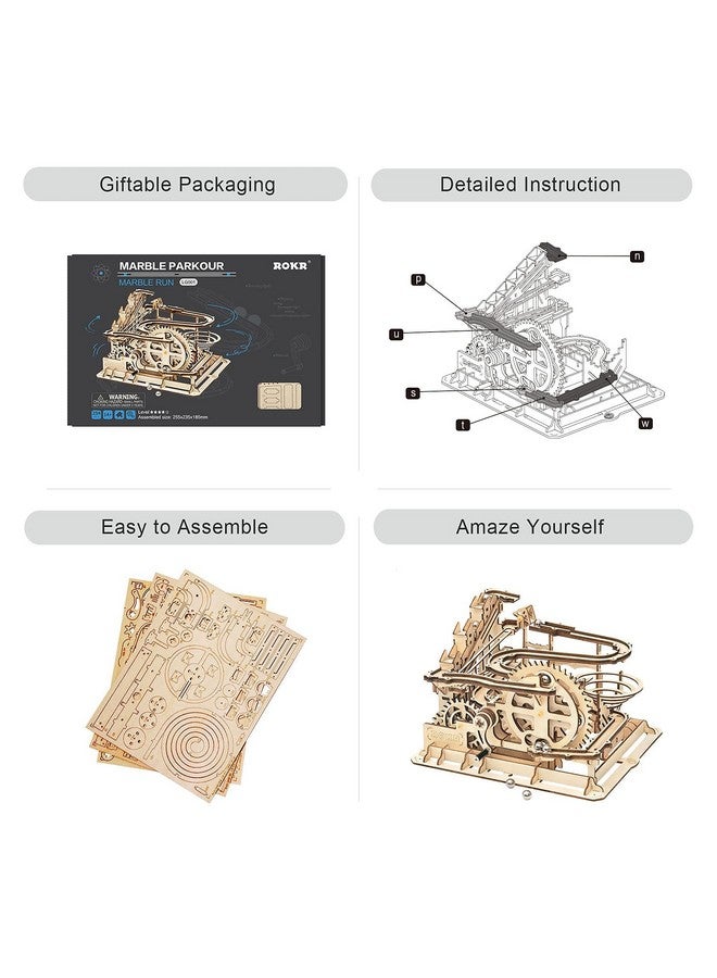 روكر مجموعة ألغاز خشبية ثلاثية الأبعاد من ROKR - مجموعة نماذج ميكانيكية للكبار، ألعاب أفعوانية يدوية الصنع، هدايا للأولاد/البنات (باركور الرخام) - Image 5