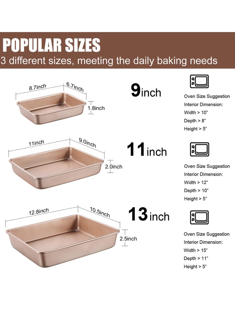 Bluejw 3 Piece Deep Baking Pans Sets Nonstick Baking Sheets For Oven,Bakeware Rectangular Cake Pan Set Gold - Image 5