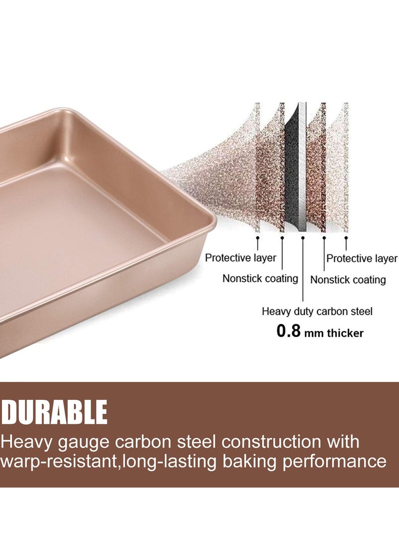 Bluejw 3 Piece Deep Baking Pans Sets Nonstick Baking Sheets For Oven,Bakeware Rectangular Cake Pan Set Gold - Image 3