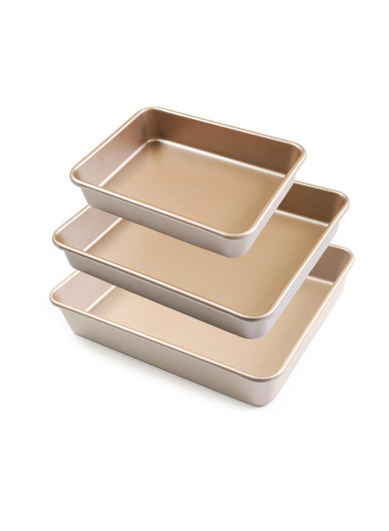 Bluejw 3 Piece Deep Baking Pans Sets Nonstick Baking Sheets For Oven,Bakeware Rectangular Cake Pan Set Gold - Image 1