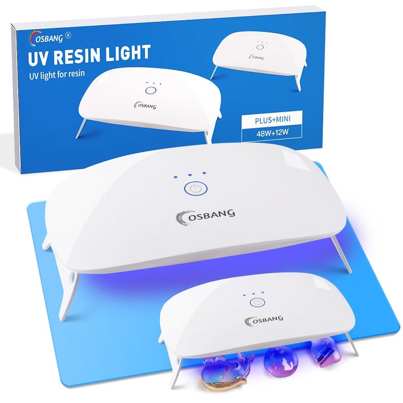OSBANG 2 Pack UV Light for Resin, Large Size Foldable UV Resin Lamp and Mini Portable Light, Fast Curing and Light Weight UV Lamp, Resin Kits for Jewelry Making, DIY Craft - Image 1