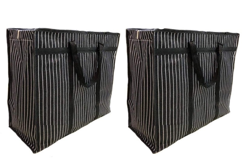 GIRIK GIRIK Multipurpose Reusable Grocery Bags 2Pack Foldable Washable Large Storage Bins Basket Organizer Grocery Vegetable Canvas Shopping Tote Bag Black  - Image 1