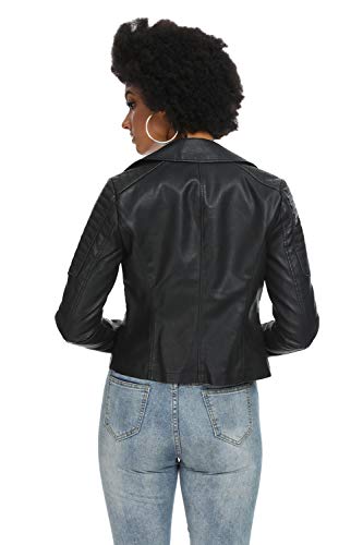 Fahsyee Women's Faux Leather Jackets, Zip Up Motorcycle PU Moto Biker Outwear Fitted Slim Coat Black Size L - Image 4