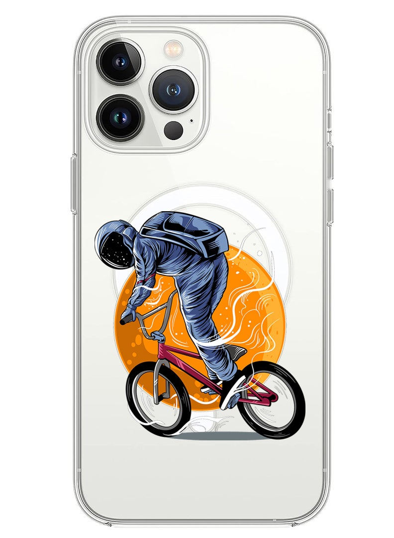 Theodor Magnetic Case for iPhone 13 Pro Max 6.7-inch Compatible with MagSafe Wireless Charging, Shockproof Phone Bumper Cover Astronaut riding Bike - Image 1