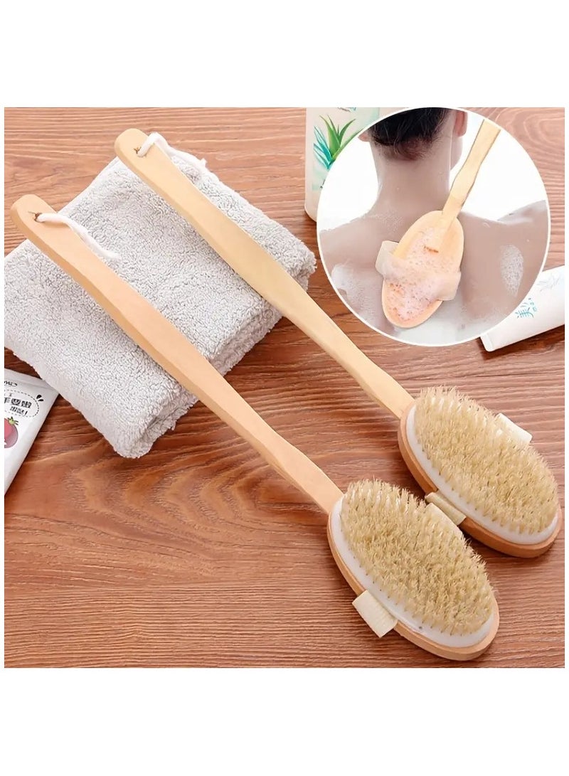 أوريتي مقبض طويل خشبي لفرك الجسم فرشاة الاستحمام مقبض قابل للفصل جاف ورطب تدليك الجسم أداة تقشير، مقبض طويل خشبي سهلة الاحتكاك الخلفي، فرشاة حمام الجسم الجافة - Image 5
