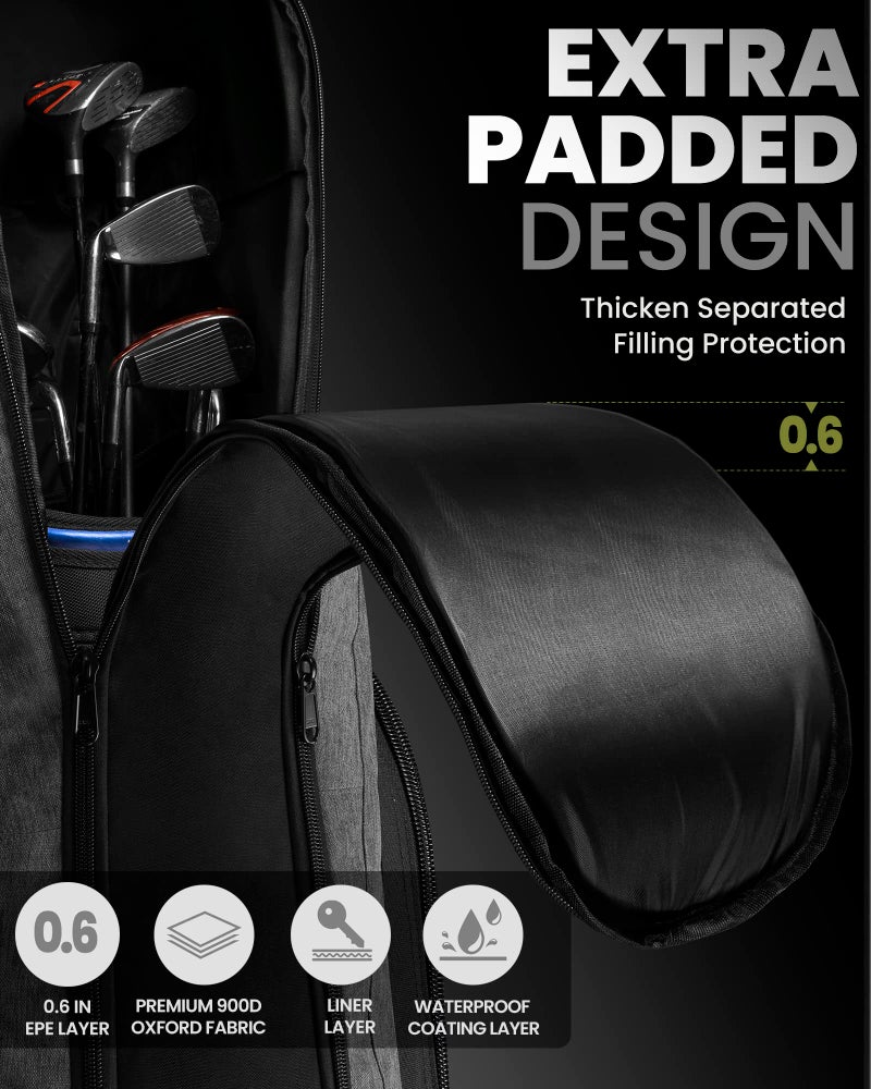 OutdoorMaster Golf Travel Bag, 900D Heavy Duty Oxford Waterproof - Black + Gray - Image 2