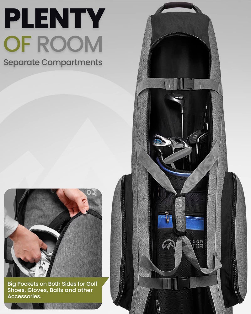 OutdoorMaster Golf Travel Bag, 900D Heavy Duty Oxford Waterproof - Black + Gray - Image 3