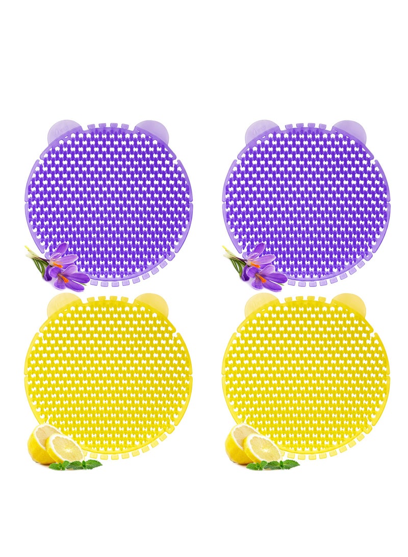 Urinal Screen Deodorizer, Men's Toilet Splash Proof and Odor Freshener Toilet Filter Fragrance Tablets Urinal Violet and Lemon Scent for Home/ mall/ restaurant/ office/ school (4 Tablets)  - Image 1