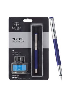 PARKER Vector Metallix Fountain Pen (Fine Nib) | Blue Body Color With Quink Ink Bottle | Gifts For Employees | Perfect For Corporate Use  - Image 1
