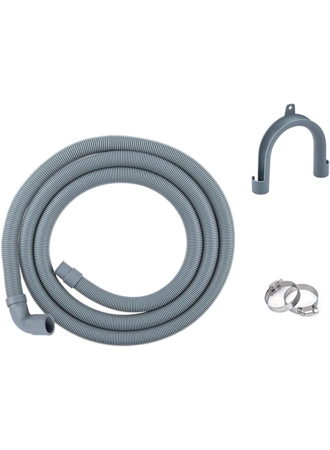 Drain Hose Dishwasher Drain Hose Extension Kit Corrugated And Flexible Washer Drain Hose 2.5M Universal Replacement Drain Hose Extension Kit With Clips And U Bend Hose Holder  - Image 1