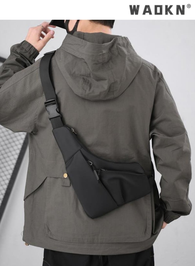 WAOKN Black Crossbody Bag,Fashionable Messenger Bag,Waterproof, Adjustable Shoulder Strap, Casual Day Pack, Travel-Friendly, Secure Sling Bag, Versatile and Stylish, Perfect for Urban Commute  - Image 2