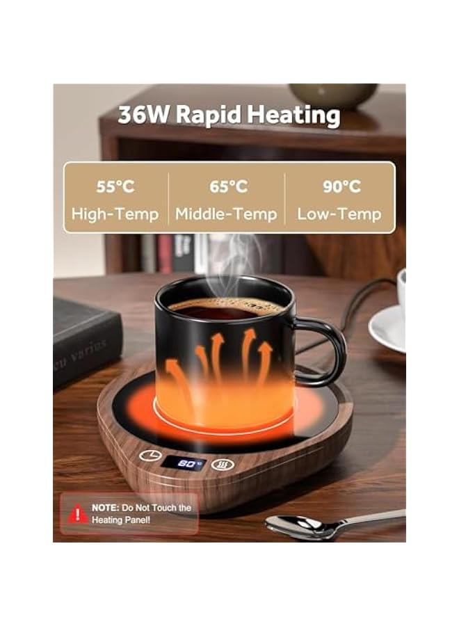 HOOKOR Coffee Cup Heater, Cup Heater, Thermostatic Mug Warmer for Desk, 3 Heat Settings, 4H Auto Shut Off, Efficient Heats Up Quickly Coffee Cup Warmer for Home and Office (wood grain color) - Image 2