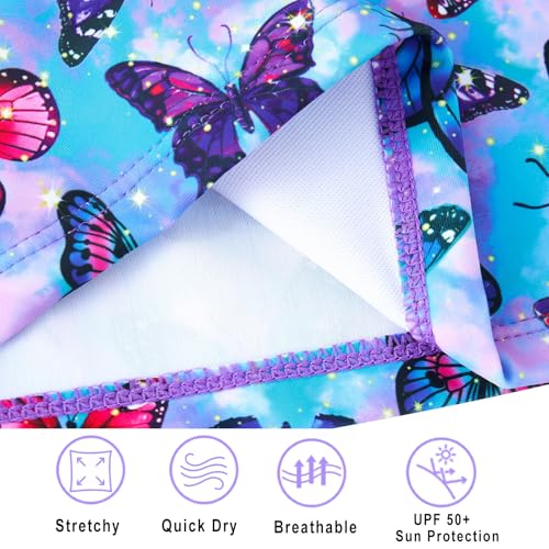 Vogseek 4t Girls 2-Piece Swimsuit UV Protective Purple Butterflies Swimming Suits Long Sleeve Top and Swim Shorts Two Pieces Set for 4 Year Old Girl Bathing Suit - Image 4
