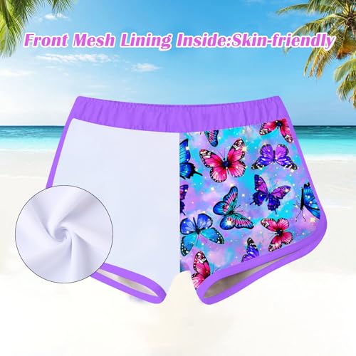 Vogseek 4t Girls 2-Piece Swimsuit UV Protective Purple Butterflies Swimming Suits Long Sleeve Top and Swim Shorts Two Pieces Set for 4 Year Old Girl Bathing Suit - Image 3