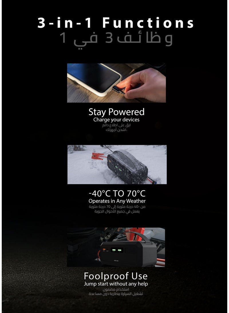 جرين ليون مكثف فائق 12 فولت مع شحن سريع في 3 دقائق / محرك 7 لتر بنزين، 4 لتر ديزل / درجة حرارة التشغيل -40 درجة مئوية - 70 درجة مئوية / مكثف فائق: 2.7 فولت/500Fx5 / معزز بطارية محمول - أسود - Image 3